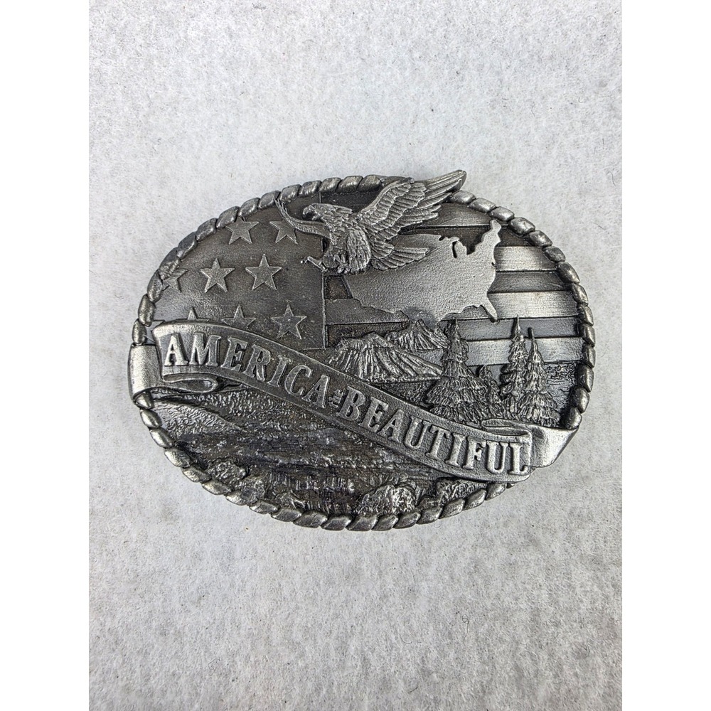 Vintage 1987 Indiana Metal Craft America The Beautiful Belt Buckle Bald‎ Eagle